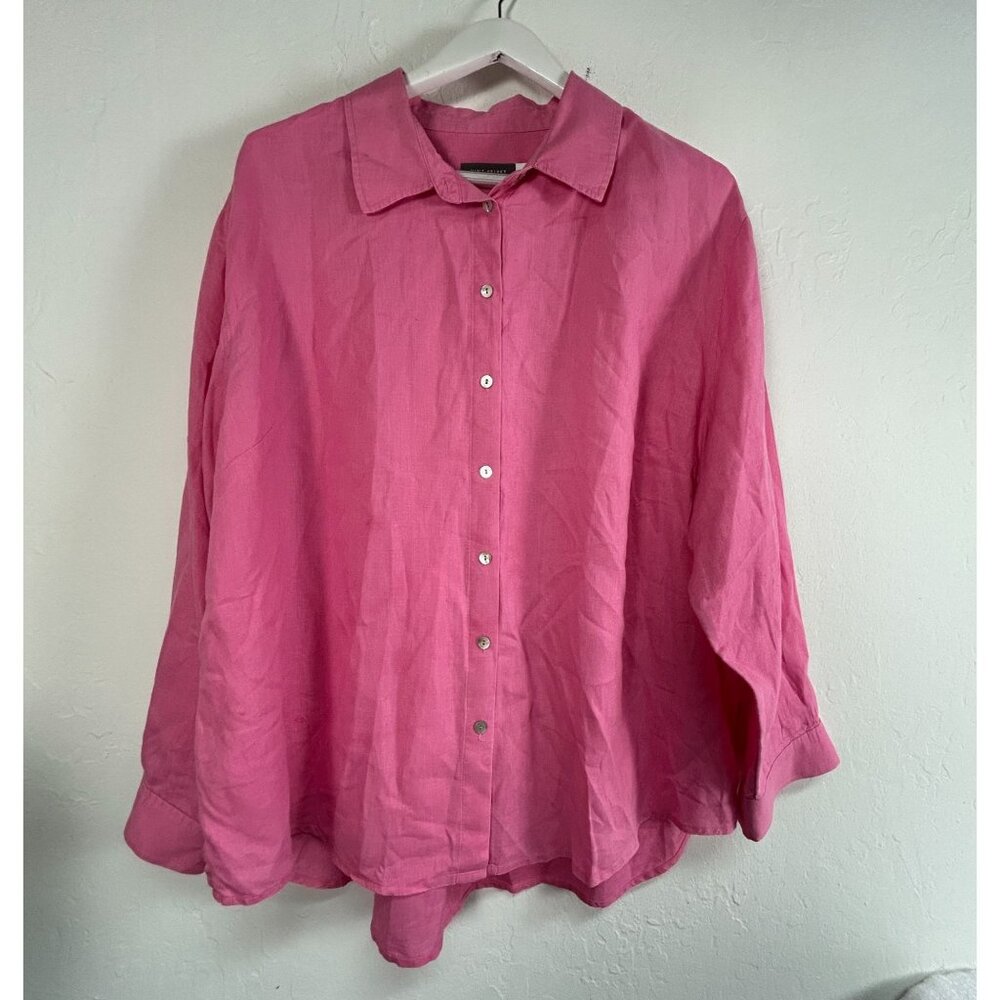 Mint Velvet Womens Pink Linen Button-Down Shirt Size 14 Long Sleeve Lightweight